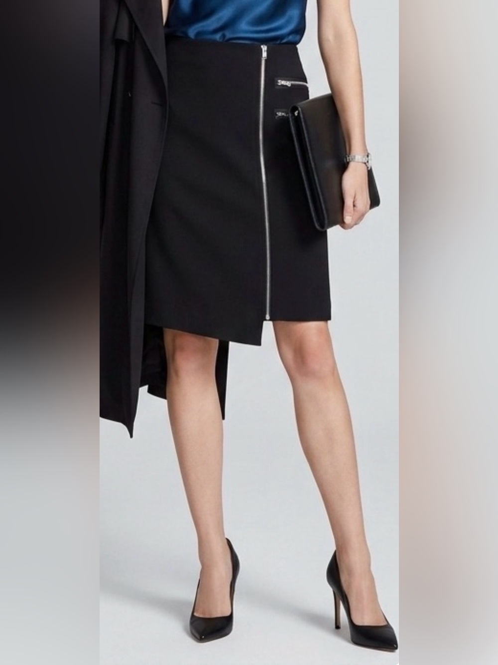 Zara Black Asymmetrical Skirt with Silver Zip Detail